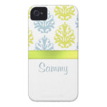 Personalizado blanco azul del damasco de la pizarr Case-Mate iPhone 4 cárcasa