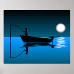 Pesca de la noche del muchacho en el lago posters