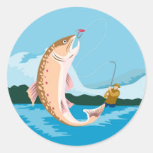 pescados de la trucha de la pesca con mosca etiqueta