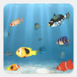 Pescados en el océano calcomanías cuadradases