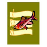 Pescados tropicales verdes y rojos retros enrrolla postal