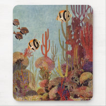 Pescados y coral tropicales del vintage en el océa alfombrilla de ratones