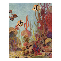 Pescados y coral tropicales del vintage en el océa anuncios personalizados