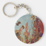 Pescados y coral tropicales del vintage en el océa llaveros