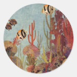 Pescados y coral tropicales del vintage en el océa etiqueta