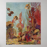 Pescados y coral tropicales del vintage en el océa impresiones