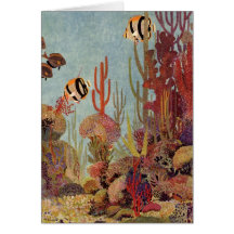 Pescados y coral tropicales del vintage en el océa felicitacion 