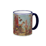 Pescados y coral tropicales del vintage en el océa tazas de café