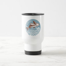 pez volador con las ondas del océano del mar tazas