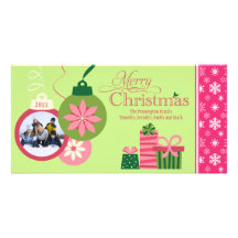 Photocard caprichoso verde rosado del navidad de l tarjeta con foto personalizada