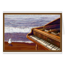Piano en una playa tarjeton