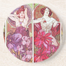 Piedras preciosas y flores, Alfonso Mucha Posavasos Personalizados