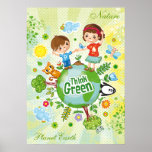 Piense el poster verde de los niños de Eco