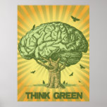Piense el poster verde del árbol del cerebro