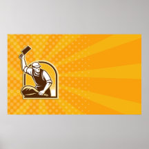 Pierna del cuchillo de carnicero del jamón retra posters