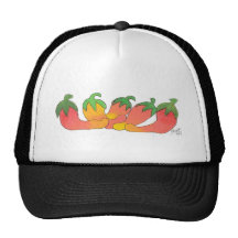 Pimientas anaranjadas y rojas gorras de camionero
