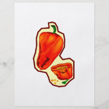 Pimientos picantes anaranjados uno cortados en med tarjetas publicitarias