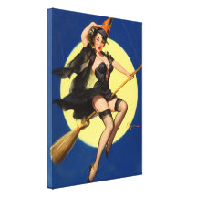 Pin de la bruja de Halloween encima del chica Impresión En Lienzo Estirada