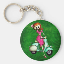 Pin del esqueleto encima del chica en la vespa llaveros personalizados