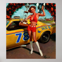 Pin retro de la carrera de coches de Gil Elvgren d Poster