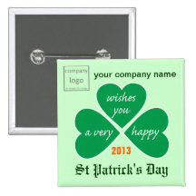 PIN ST PATRICK'S DAY TREBOL para empresas con logo Botón