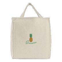 Piña bordada en bolso de compras de la lona bolsa