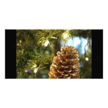 Pinecone de oro tarjeta fotografica personalizada