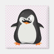 Pingüino blanco negro lindo y bigote divertido imán de frigorifico