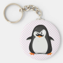 Pingüino blanco negro lindo y bigote divertido llaveros