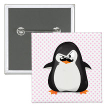 Pingüino blanco negro lindo y bigote divertido pin