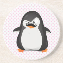Pingüino blanco negro lindo y bigote divertido posavaso para bebida