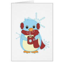 Pingüino con cacao caliente felicitacion 