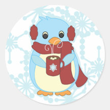 Pingüino con cacao caliente pegatina