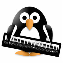 Pingüino con el teclado de piano escultura fotografica