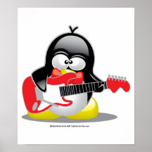 Pingüino de la guitarra eléctrica poster