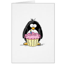 Pingüino del cumpleaños con la magdalena tarjetas
