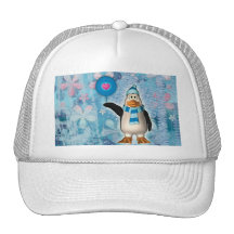 Pingüino lindo del invierno con los gorras y los c