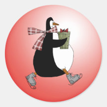 Pingüino lindo del navidad con el regalo de vacaci etiqueta