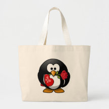 Pingüino precioso de la tarjeta del día de San Val Bolsas De Mano