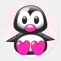 Pingüino rosado lindo etiqueta redonda