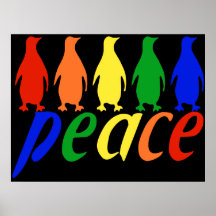 Pingüinos de la paz del arco iris poster