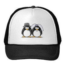 Pingüinos de novia y del novio gorros bordados