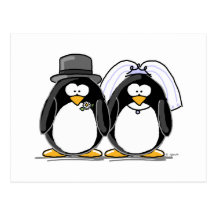 Pingüinos de novia y del novio tarjeta postal