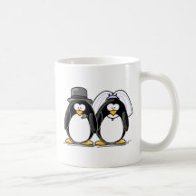 Pingüinos de novia y del novio tazas de café