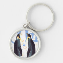Pingüinos en llavero redondo del amor