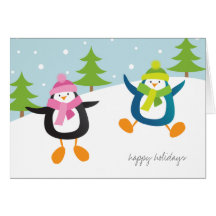 Pingüinos felices en tarjetas de la nieve buenas f