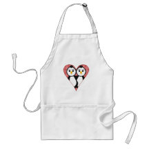 Pingüinos lindos del corazón del cordón delantal