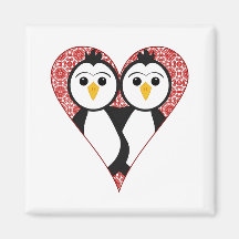 Pingüinos lindos del corazón del cordón iman de nevera
