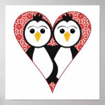 Pingüinos lindos del corazón del cordón poster