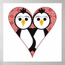 Pingüinos lindos del corazón del cordón poster